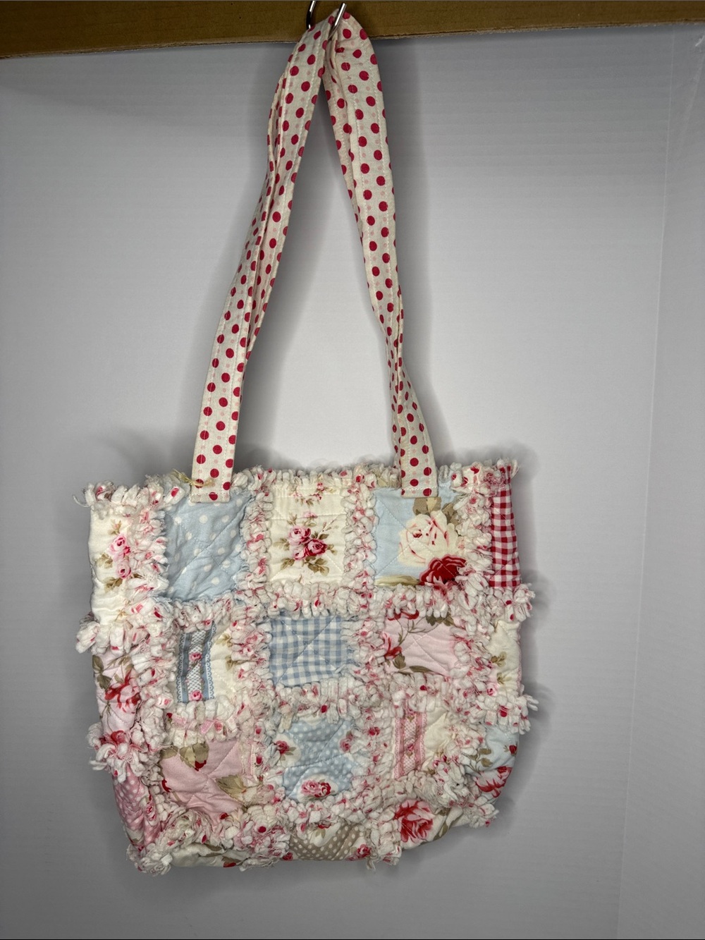 Patchwork Homemade Quilted Floral Tote Bag in Cream and Pink